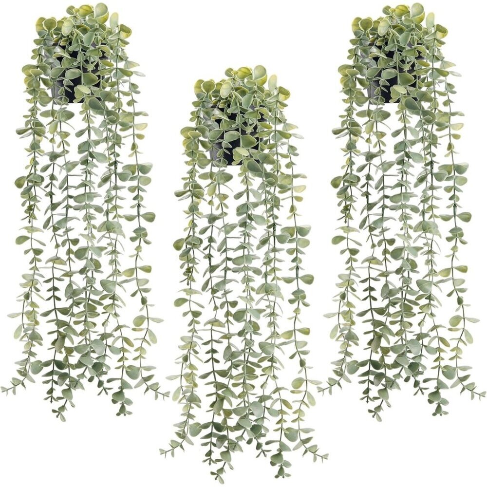 Home Accessories Gray 3Pcs Fake Rose Hanging Artificial Decor Eucalyptus Plants